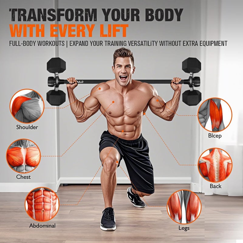 Rawaild Dumbbell Converter, Convert Dumbbells to Barbell Set, Weight Bar for Bench Presses, Squats, Hip Thrust, Deadlifts, Home Weightlifting and Strength Training, Versatile Home Gym Equipment - Image 2